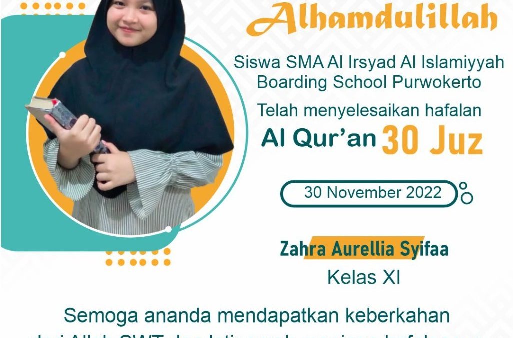 Zahra Aurellia Selesai Hafalan 30 Juz Al-Qur’an