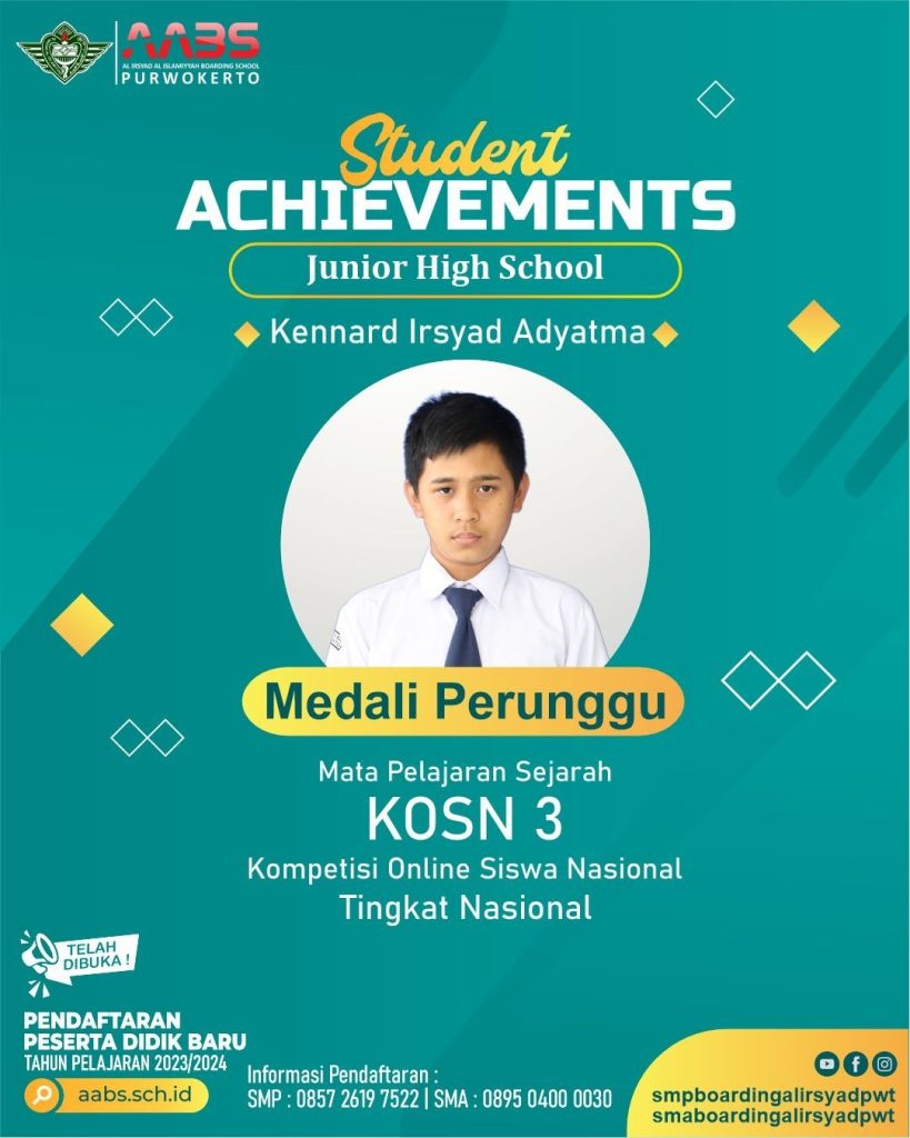 Kennard Irsyad, siswa SMP AABS Purwokerto berhasil meraih Medali Perunggu ajang KOSN 3