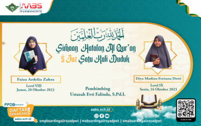 Diya dan Faiza, Siswi SMP AABS Purwokerto Tasmi’ 5 Juz Sekali Duduk