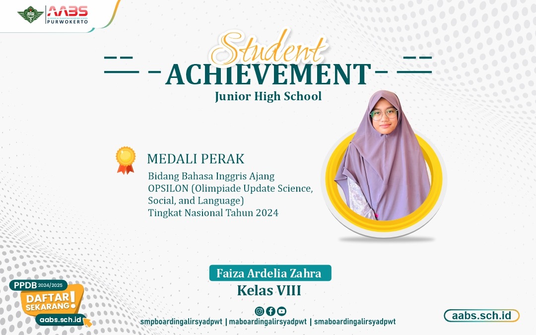Faiza Ardelia Zahra, siswi SMP AABS Purwokerto raih Medali Perak Olimpiade Bahasa Inggris OPSILON Tingkat Nasional 2024